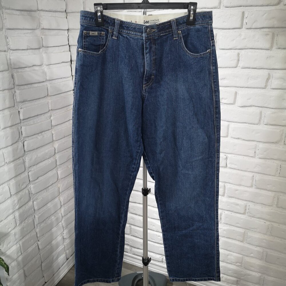 Lee Comfort Waistband Ladies Size 14M Stretch Medium Wash Straight Leg Jeans